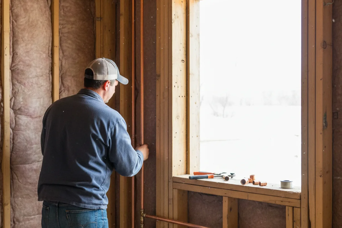 Licensed plumber running new copper supply lines in a Shirley home