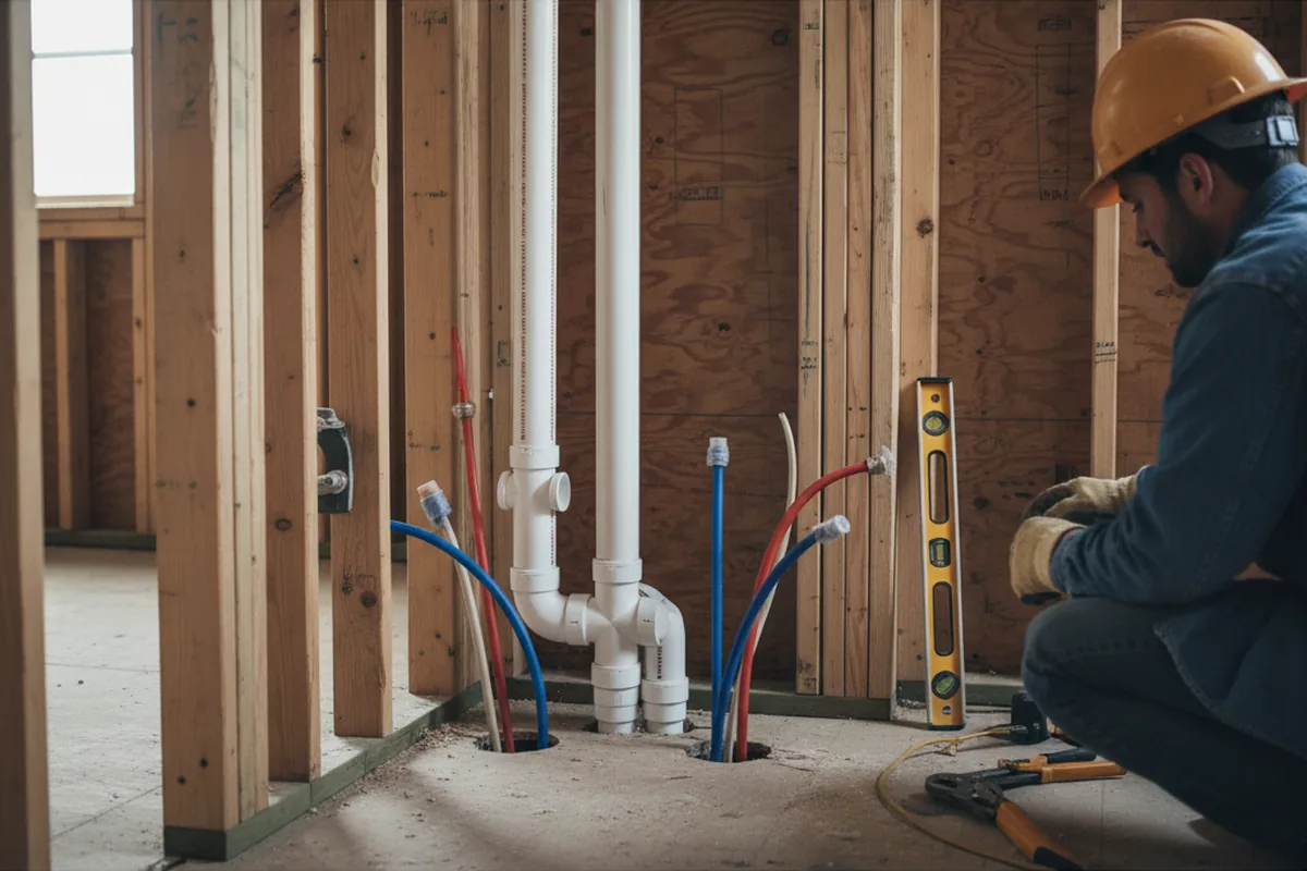 Drain and supply rough-in during Sump Pump Repair in Shirley